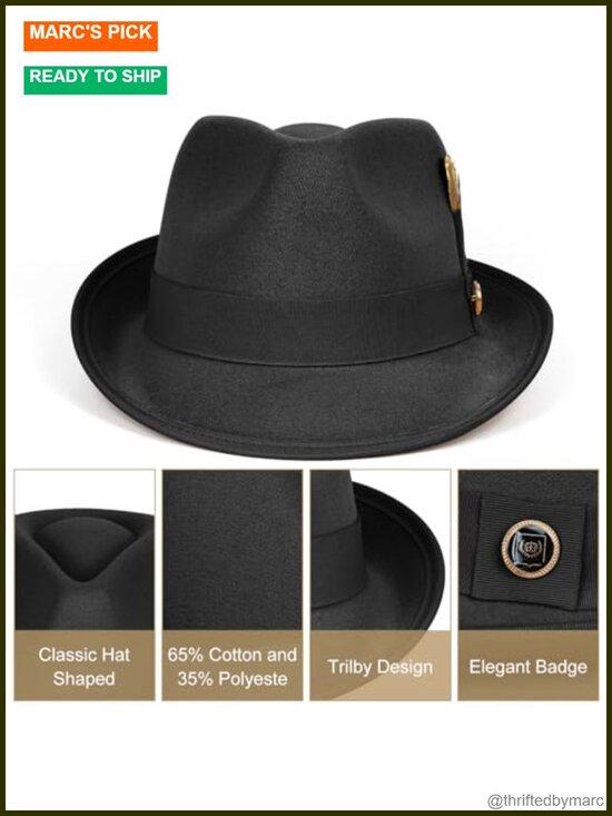 Short Brim Felt Trilby Fedora Hat with Feather, Unisex Adjustable main image 4